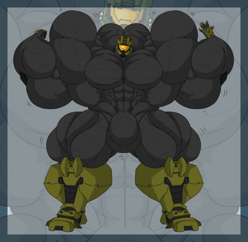 bulge helmet hyper hyper_muscle male male_only master_chief muscle rejectyourreality