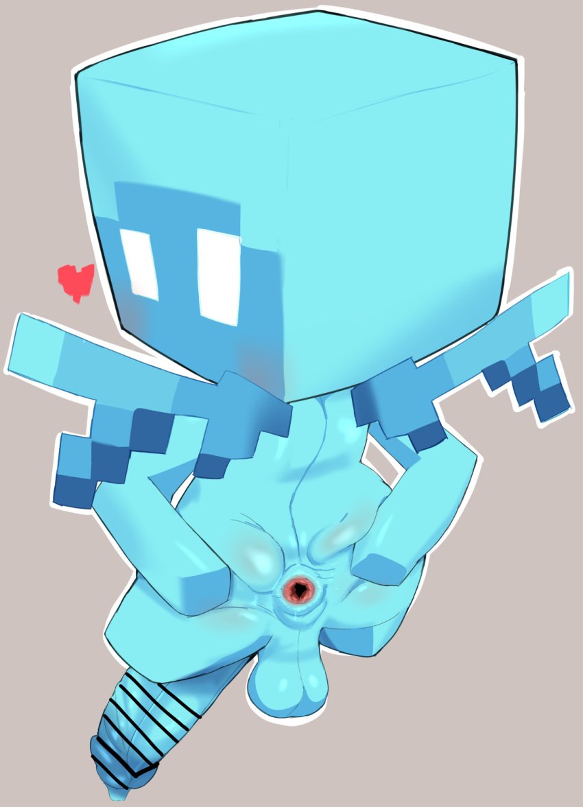 1boy 2024 2d 2d_(artwork) allay_(minecraft) anus ass ass_spread balls blue_skin heart male minecraft minecraft_mob penis rengenosenaka useless_censoring