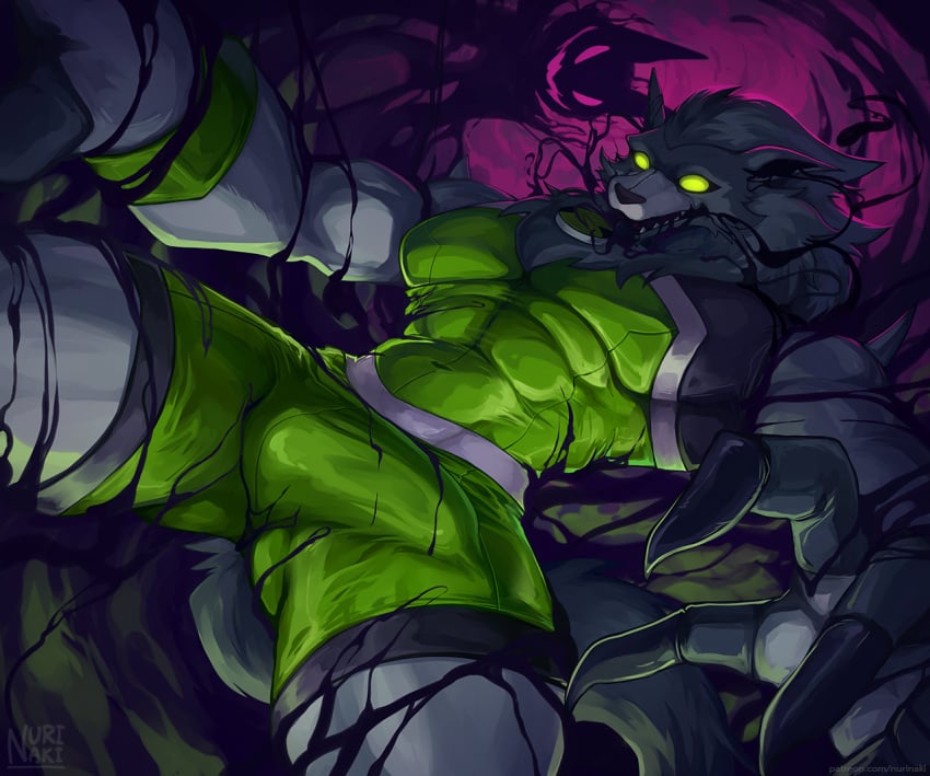 2024 alien anthro ben_10 blitzwolfer bulge cartoon_network clothed clothing green_eyes loboan looking_at_viewer male muscular muscular_anthro muscular_male nurinaki solo_male