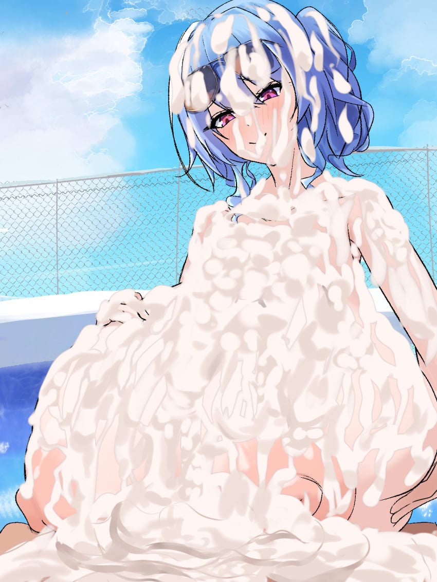 1boy 1girls alternate_breast_size areolae azur_lane blue_hair blue_sky blush breasts covered_in_cum cum cum_between_breasts cum_on_breasts cum_on_face cum_on_hair cum_on_self cum_on_sunglasses eagle_union_(azur_lane) excessive_cum gigantic_breasts huge_breasts kuso_yaroo light-skinned_female light-skinned_male light_skin male_pov nipples outdoors paizuri pink_eyes pool pov sky smile st._louis_(an_afternoon_on_the_lido_deck)_(azur_lane) st._louis_(azur_lane) sunglasses sunglasses_on_head water