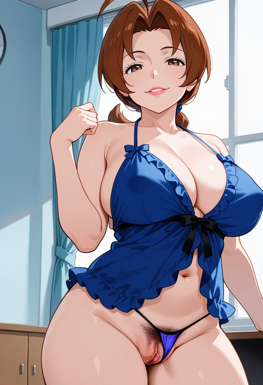 ai_generated anime anime_character anime_milf anime_style animestyle big_ass big_breasts big_butt delia_ketchum_(pokemon) hairy_pussy milf mommy nightie panties_aside pokemon pubic_hair pussy robotkesh seductive teasing thick_thighs wide_hips