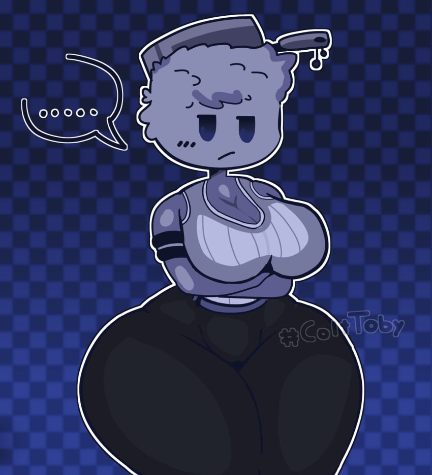 ..... :/ black_legwear clothed clothed_female clothing colt_toby crossed_arms grey_hair grey_skin huge_ass huge_breasts huge_thighs leivary1 short_hair solo speech_bubble tank_top