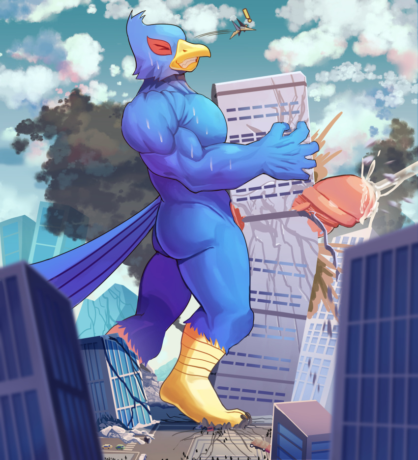 anthro arwing avian bird building building_penetration car city cum destruction falco_lombardi macro male male_only nintendo orgasm soonico star_fox vehicle video_games