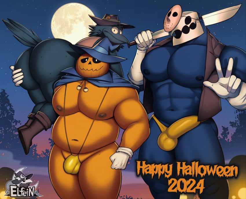 3boys andres_(elfein) anthro ass atlus avian barazoku big_ass big_butt big_pecs bird bulge clothing corvid corvus_(genus) crow detailed_background detailed_bulge elfein gloves group halloween handwear holidays huge_ass humanoid jack-o'-lantern_(megami_tensei) large_ass male male_only megami_tensei megami_tensei_persona moon multiple_boys muscular muscular_anthro muscular_male oscine passerine pecs persona persona_(species) persona_3 pyro_jack_(megami_tensei) sega thanatos_(megami_tensei) trio