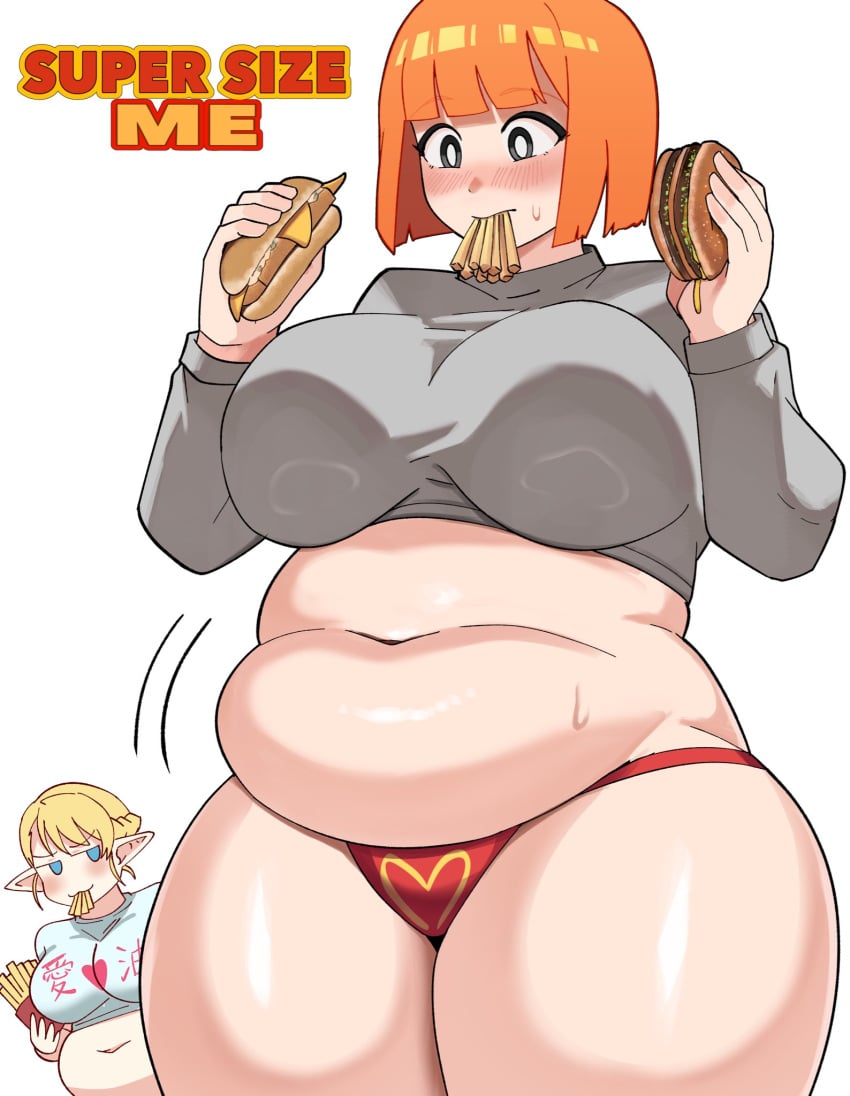 2girls blonde_female blonde_hair blonde_hair_female chubby chubby_female clothed clothed_female elf-san_wa_yaserarenai elfuda french_fries fries ginger ginger_hair light-skinned_female light_skin mcdonald&#039;s mom_(japanese_mcdonald&#039;s_commercial) orange_hair orange_hair_female super_size_me yoru_mac ytrall