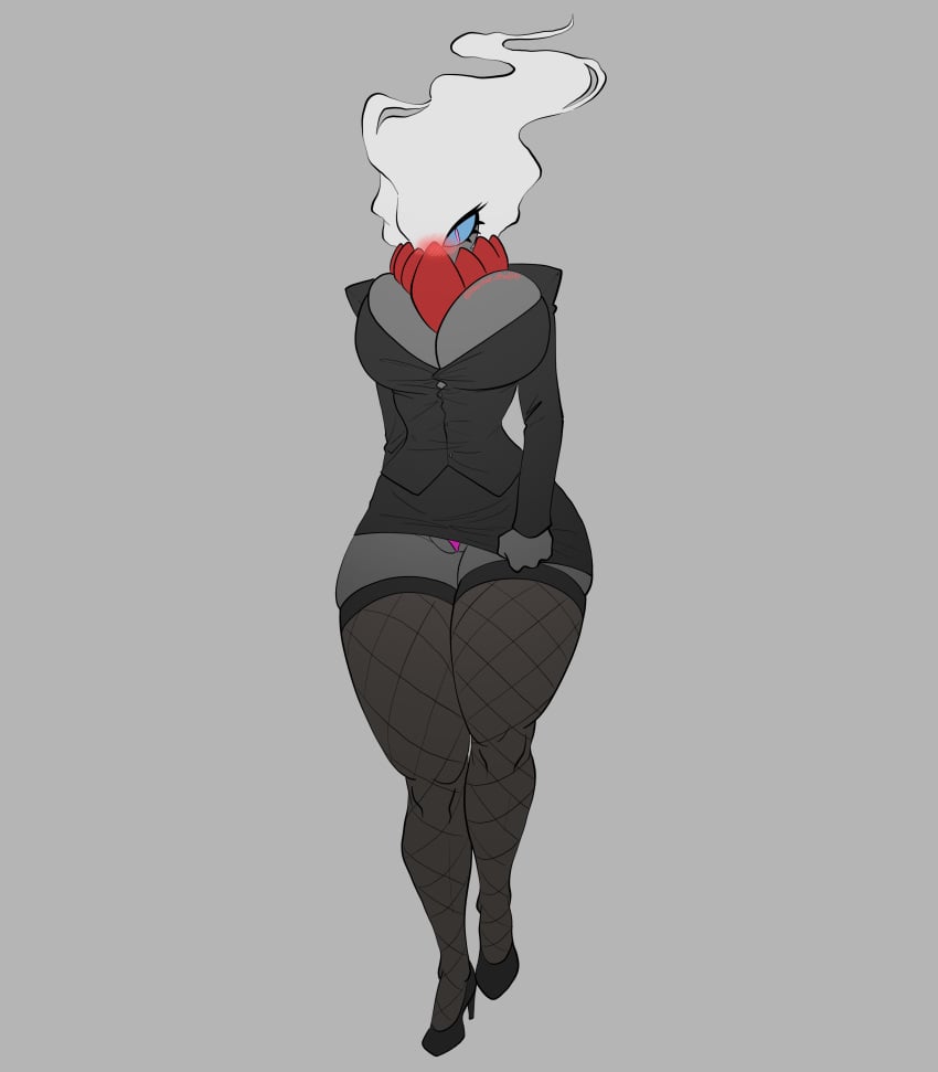 big_breasts darkrai fishnets generation_4_pokemon haetae_studio humanoid micro_skirt mini_skirt no_humans not_furry office_lady pokemon pokemon_(species) thick_thighs thong