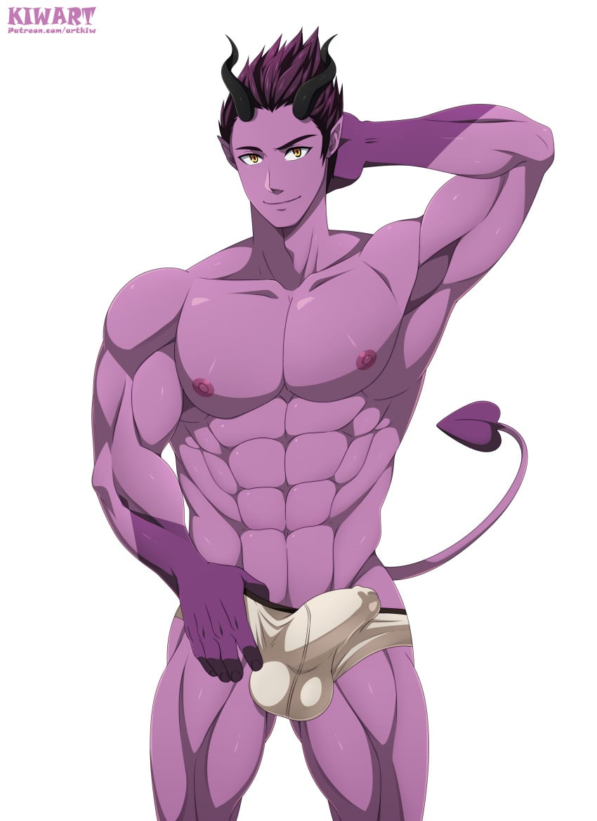 abs bara biceps big_bulge bulge demon erection_under_clothes kiwart male male_nipples male_only manly muscular_male nipples pecs penis_outline underwear