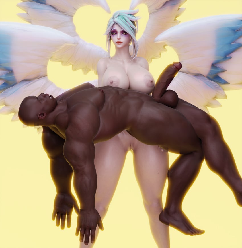 3d 3d_(artwork) angel big_breasts black_body black_penis blender blender_cycles chi_syrse kayle league_of_legends wings