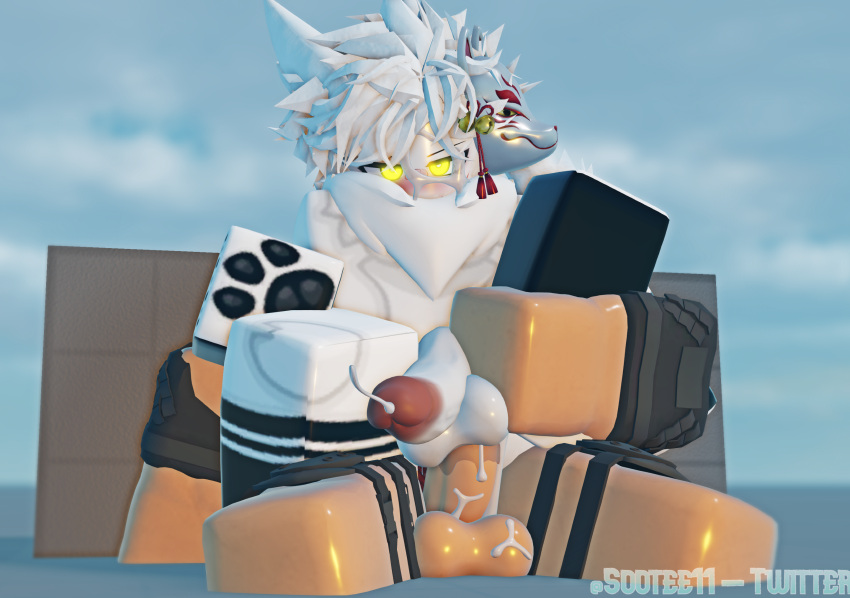 2boys 3d anal anal_sex balls baseplate cum cum_inside cum_on_body cum_on_face cumming cumming_together fox fox_ears furry gay gay_sex gear glowing_eyes human kitsune male/male male_penetrating penis penis_in_ass roblox roblox_avatar robloxian sootee11 stockings watermark