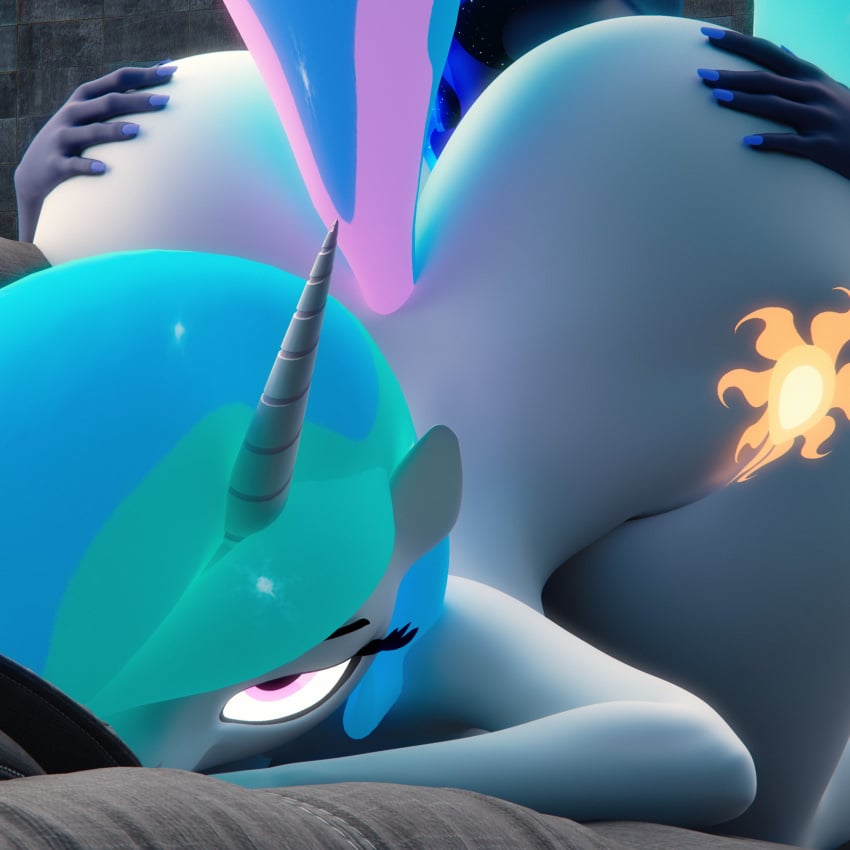 3d_(artwork) absurd_res ambiguous_gender anthro ass ass_up big_butt biped colored_nails dashie116 digital_media_(artwork) equid equine eyelashes female female/ambiguous female_(lore) friendship_is_magic hair hand_on_butt hasbro hi_res horn huge_butt incest_(lore) mammal multicolored_hair my_little_pony mythological_creature mythological_equine mythology nails nightmare_moon_(mlp) nude oral princess_celestia_(mlp) pupils sex sibling_(lore) sister_(lore) sisters_(lore) unicorn white_body