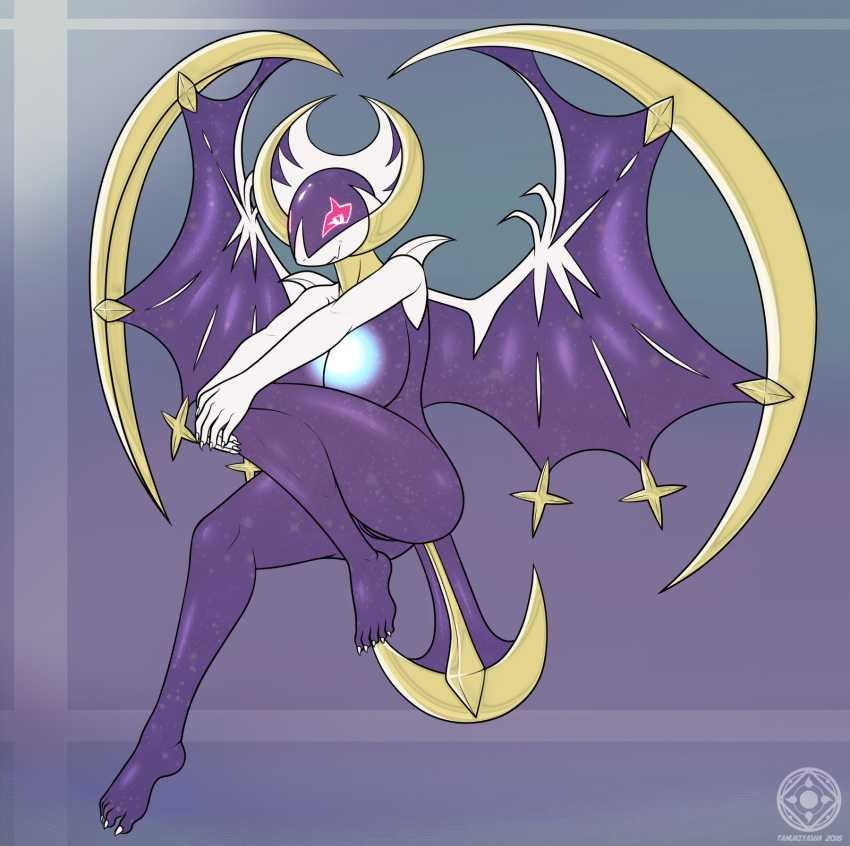 1girls 2016 anthro anthrofied bat big_breasts bioluminescence breasts feet female female_only glowing hi_res humanoid_feet legendary_pokémon lunala mammal nintendo nude plantigrade pokemon pokemon_sm pussy smile solo tanukiarts video_games