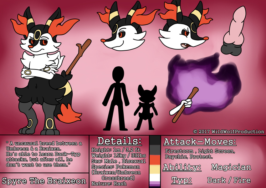 black_fur braixen canine eeveelution fan_character fur hybrid invalid_tag male mammal model_sheet nintendo penis pokémon_(species) pokemon pokemon_(species) spyre umbreon video_games wildwolfproduction woodstick