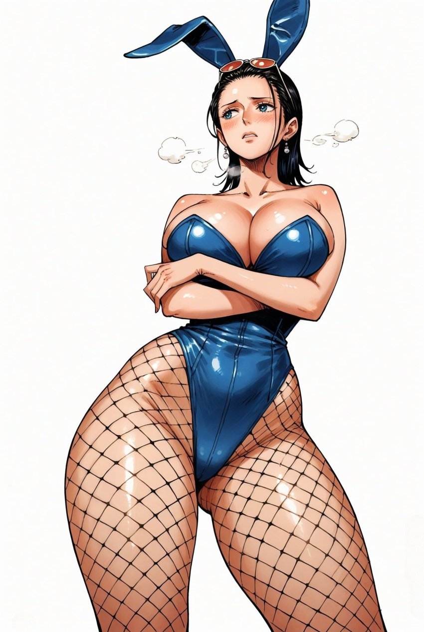 ai_generated alluring big_breasts black_hair blue_eyes blush breasts bunny_ears bunny_girl bunnysuit female female_only fishnets long_hair nico_robin one_piece seducing seduction seductive seductive_body seductive_eyes seductive_gaze seductive_look seductive_mouth seductive_pose shiny_hair shiny_skin skin_tight skintight skintight_clothing skintight_suit sunglasses sunglasses_on_head voluptuous voluptuous_female yashin