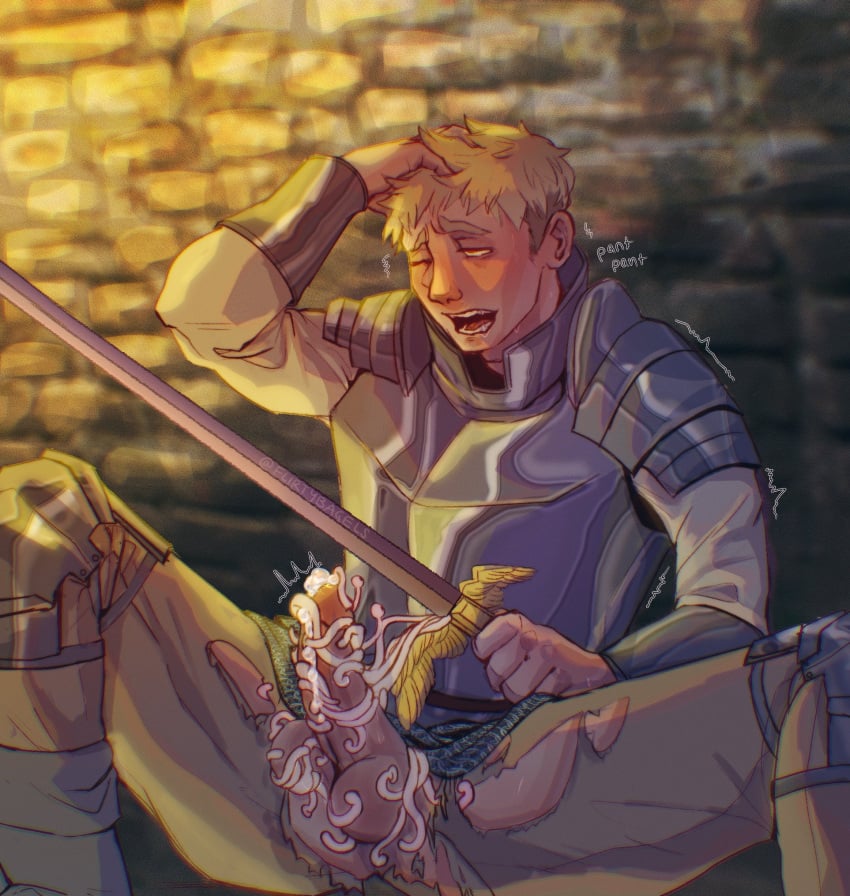 2024 ambiguous_gender armor artist_name ball_fondling balls blonde_eyebrows blonde_hair blush bodily_fluids boots bottomwear bracers breastplate breath clothed clothed_human clothed_male clothing cum cumming delicious_in_dungeon dungeon_meshi duo erection eye_roll eyebrows flirtybagels fondling footwear genital_fluids genitals grey_boots grey_clothing grey_footwear hair hair_grab hand_on_own_head hi_res holding_melee_weapon holding_object holding_sword holding_weapon human humanoid_genitalia humanoid_penis kensuke_(delicious_in_dungeon) laios_touden larger_male living_armor living_armor_(delicious_in_dungeon) long_sleeves looking_pleasured male male/ambiguous mammal melee_weapon not_furry one_eye_closed one_eye_half-closed panting pants pauldron penile penis pink_tongue poleyn precum sex shirt shoes short_hair sitting size_difference smaller_ambiguous spread_legs spreading sweat sweaty_face sword tan_bottomwear tan_clothing tan_pants teeth tentacle tentacle_creature tentacle_on_male tentacle_sex tentaclejob throbbing_penis tongue topwear torn_bottomwear torn_clothing torn_pants touching_hair weapon white_clothing white_shirt white_tentacles white_topwear yellow_eyes