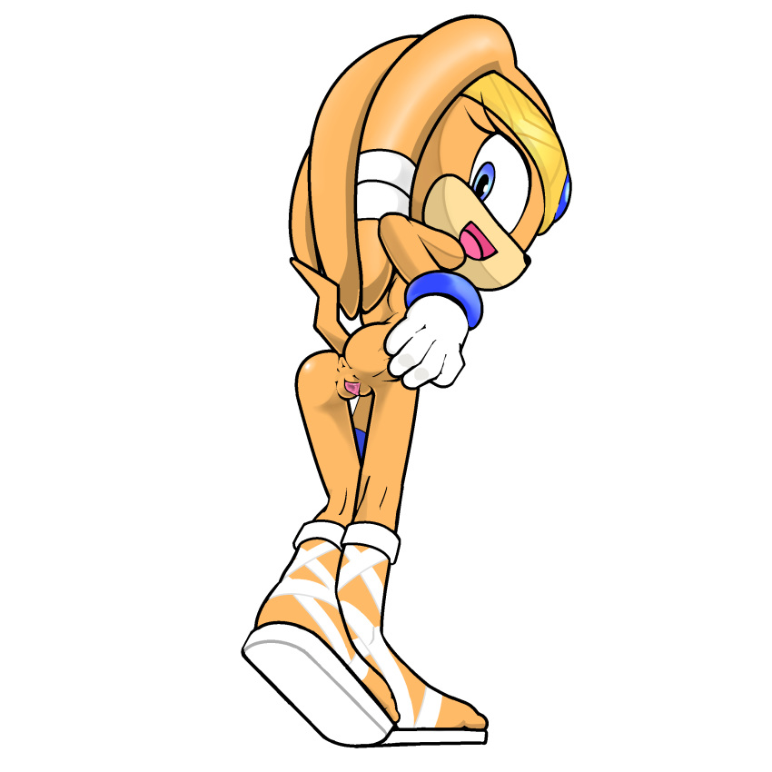 absurdres anus ass bottomless bracelet clitoris feet female filthypally from_behind full_body furry gloves hand_on_own_ass headband leaning_forward looking_back looking_down looking_to_the_side mostly_nude no_humans nude open_mouth orange_hair presenting pussy sandals shoes simple_background smile solo sonic_(series) spread_pussy standing tail thigh_gap tikal_the_echidna topless uncensored white_background white_gloves white_sandals