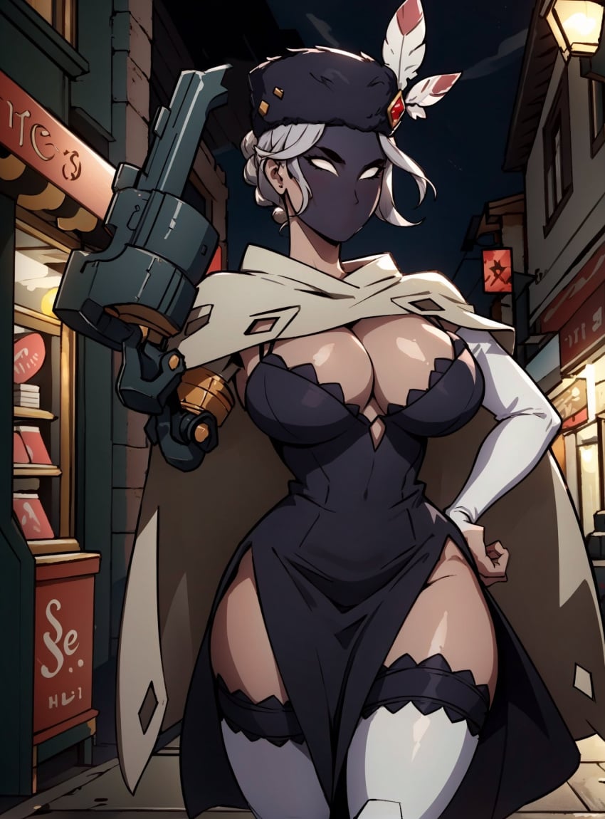 ai_generated black_dahlia female gun looking_at_viewer makimass_ai skullgirls video_games