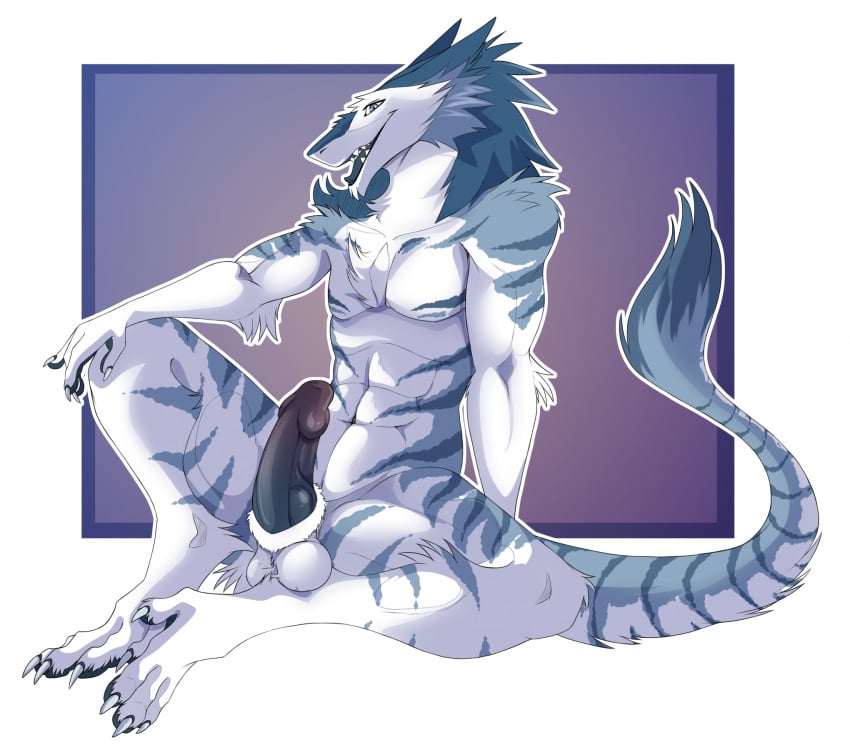 animal_genitalia balls genitals hi_res knot looking_at_viewer male muscular omez open_mouth open_smile penis sergal sheath sitting smile solo tail tail_tuft teeth tongue tongue_out tuft