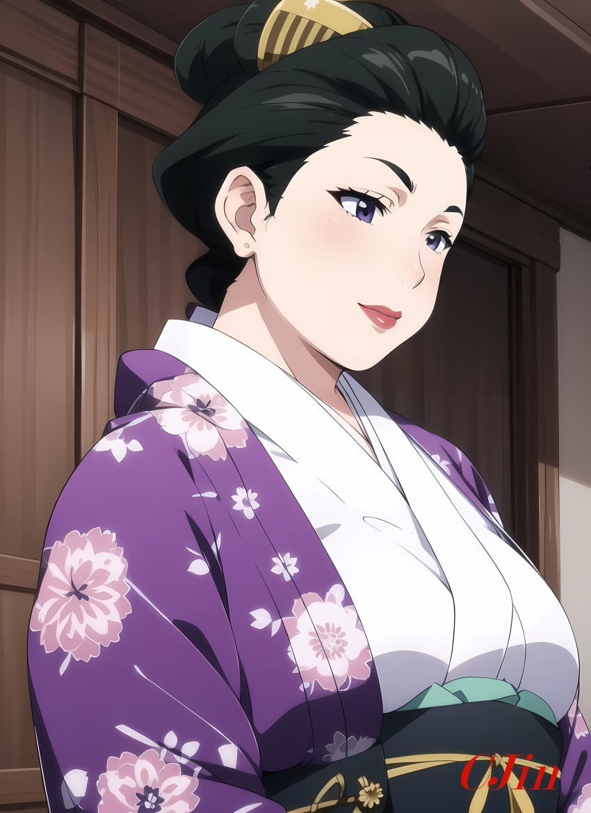 ai_generated bbw big_breasts chubby chubby_female cjin huge_breasts kimono manyuu_hikenchou mature mature_female mature_woman milf mother omitsu_tomioka