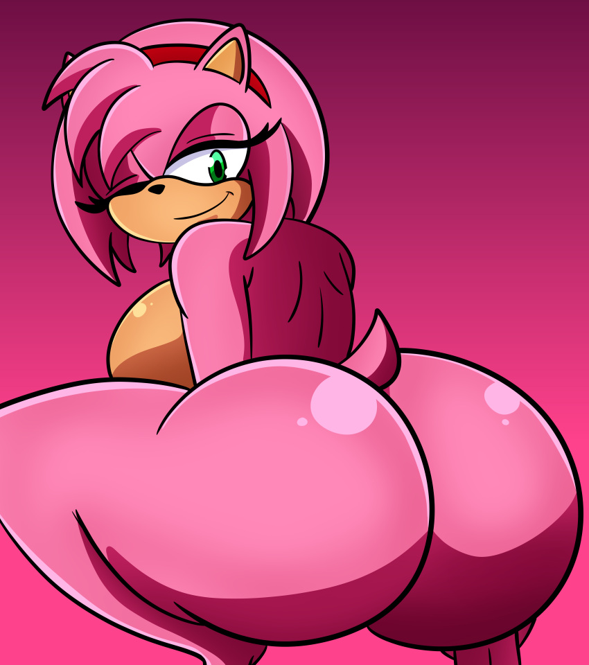 1girls amy_rose ass butt crouching female female_only lewdtoons looking_at_viewer naked nude smile sonic_(series)