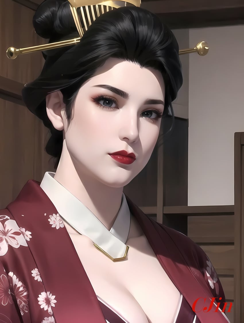 ai_generated bbw big_breasts chubby chubby_female cjin huge_breasts kimono manyuu_hikenchou mature mature_female mature_woman milf mother omitsu_tomioka