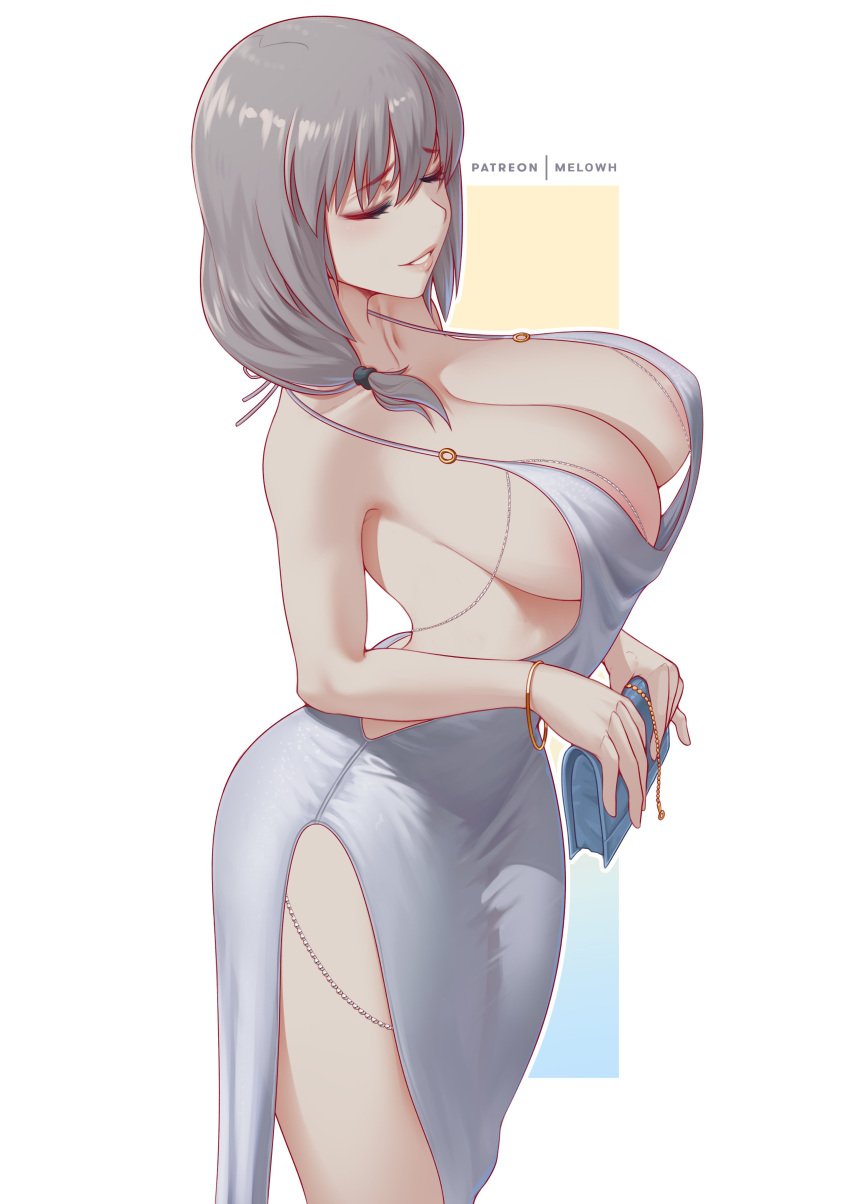 1girls ass big_ass big_breasts big_thighs blush breasts butt closed_eyes dress elegant female hips huge_ass huge_breasts huge_thighs light-skinned_female light_skin long_hair mature_female melowh milf mommy mother revealing_clothes tagme thick_hips thick_thighs thighs uzaki-chan_wa_asobitai! uzaki_tsuki white_dress white_hair wide_hips