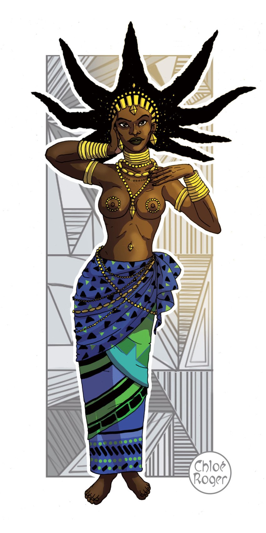 1girls african african_female breasts dark-skinned_female dark_nipples dark_skin female female_focus female_only gold_(metal) gold_jewelry karaba kirikou_and_the_sorceress lataupinette long_hair mature_female milf nipples spiky_hair topless topless_female