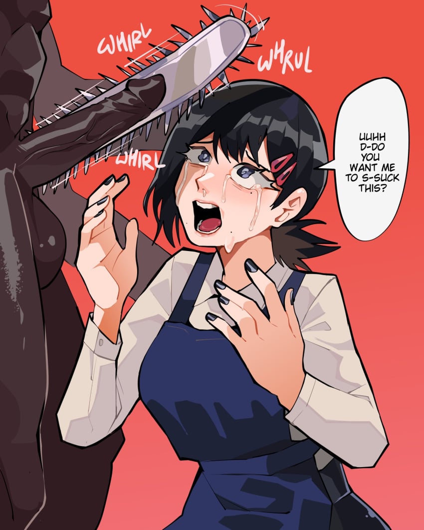 balls chainsaw_devil chainsaw_man denji_(chainsaw_man) diforland duo female genitals hi_res higashiyama_kobeni human humanoid male male/female mammal mole_under_eye monster open_mouth pochita_(chainsaw_man) pochita_(devil_form) teeth