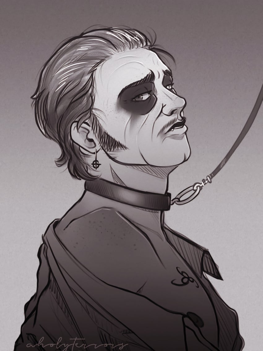 cardinal_copia collar ghost_bc looking_at_viewer smudged_makeup tagme