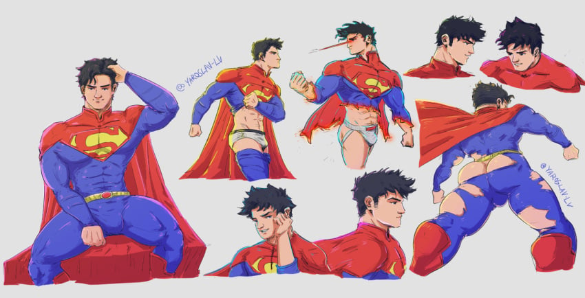 1boy 2022 abs artist_name ass black_hair bulge clothing_damage dc dc_comics fit heat_vision human jockstrap jon-el jonathan_kent male male_only muscles muscular_male no_visible_genitalia penis_bulge poses queer solo superboy superboy_(jonathan_kent) superman superman_(jonathan_kent) superman_(series) yaroslavlv