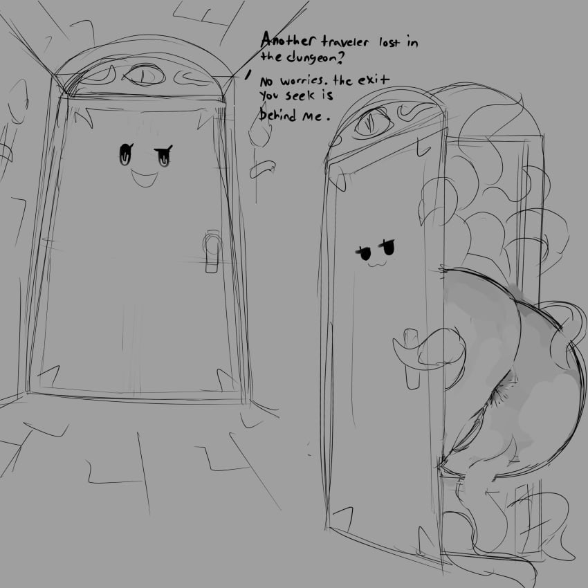 :3 darky032 door door_open english_text monochrome tentacle