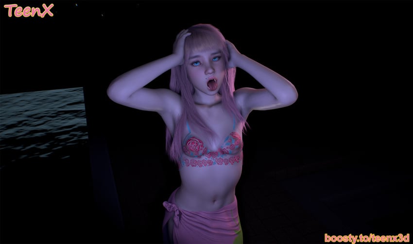 1girls 3d ahe_gao blue_eyes cute female fringe long_hair pale-skinned_female petite pink_hair see-through see-through_clothing skinny slim teenager teenx tongue_out young