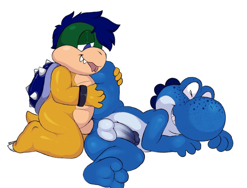 anal anal_sex anthro anthro_on_anthro balls blue_yoshi circumcised clenched_teeth closed_eyes duo erection eroborus fan_character forked_tongue freckles half-closed_eyes humanoid_penis kneeling koopa koopaling leg_glider_position looking_pleasured lying male male_penetrating mario_(series) nintendo nude on_side penetration penis raised_leg scalie sex shell slightly_chubby smile teeth tongue tongue_out video_games yaoi yoshi