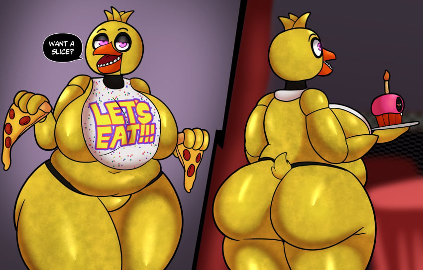 alternate_version_available animatronic anthro bbw big_ass chica_(fnaf) chicken classic_chica_(fnaf) cupcake_(fnaf) five_nights_at_freddy's furry no_nipples pizza plump robot robot_girl someth1ngoranother