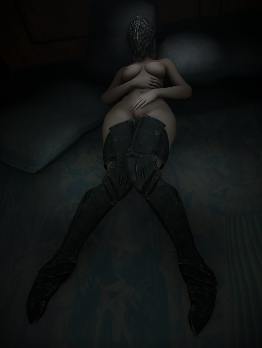 1girls 3d 3d_(artwork) absurd_res areolae arm_on_stomach armor armored_boots armored_female bed black_armor black_legwear blender breasts cleft_of_venus clitoris dark_lighting dark_souls dark_souls_3 female female_only functionally_nude functionally_nude_female hand_on_pussy helmet hips hourglass_figure inviting knees_together_feet_apart labia_majora legs_together lorded mostly_nude navel nipples on_back on_bed pale-skinned_female pale_skin pillow pink_nipples plump_labia pussy revealing_breasts revealing_pussy vulva white_hair yuria_of_londor