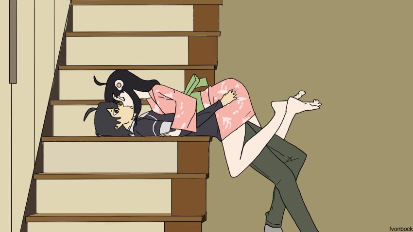 araragi_koyomi araragi_tsukihi brother_and_sister groping incest kimono kissing nisemonogatari siblings small_breasts