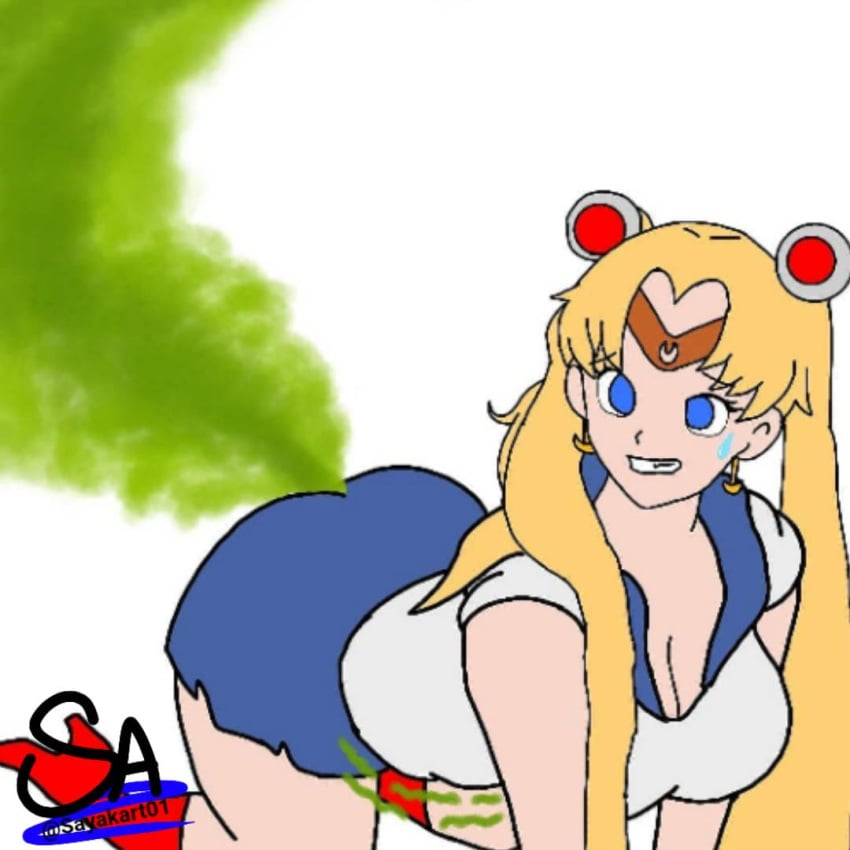 bishoujo_senshi_sailor_moon blonde_hair blue_eyes clothing fart fart_fetish farting farts gas large_breasts sailor_moon sailor_moon_redraw_challenge sayakart01 skirt