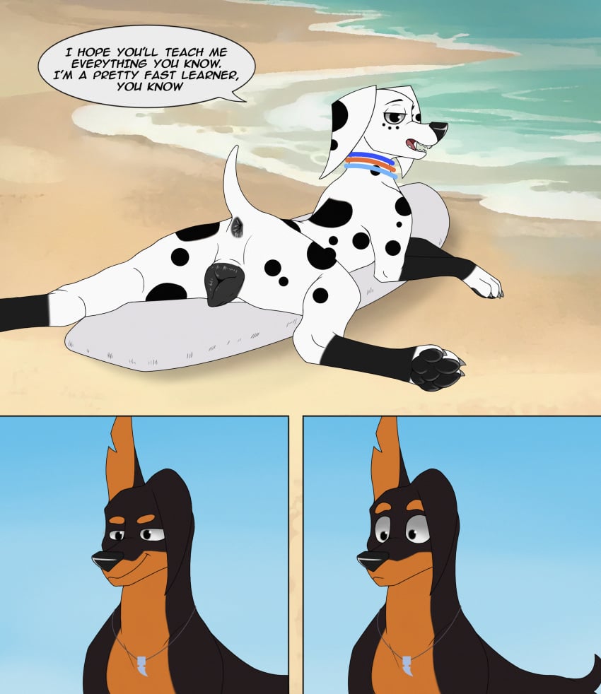 101_dalmatian_street 101_dalmatians absurd_res animal_genitalia animal_pussy anthro anus archerteamr_artist ass beach big_butt bird_dog bodily_fluids canid canine canine_genitalia canine_pussy canis collar dalmatian digital_media_(artwork) disney dolly_(101_dalmatians) domestic_dog duo english_text erection female feral fur genital_fluids genitals hi_res hunting_dog labrador looking_at_viewer male male/female mammal markings nude open_mouth presenting presenting_anus presenting_pussy pussy retriever simple_background smile spots spotted_body surfboard tail text tongue white_body white_fur