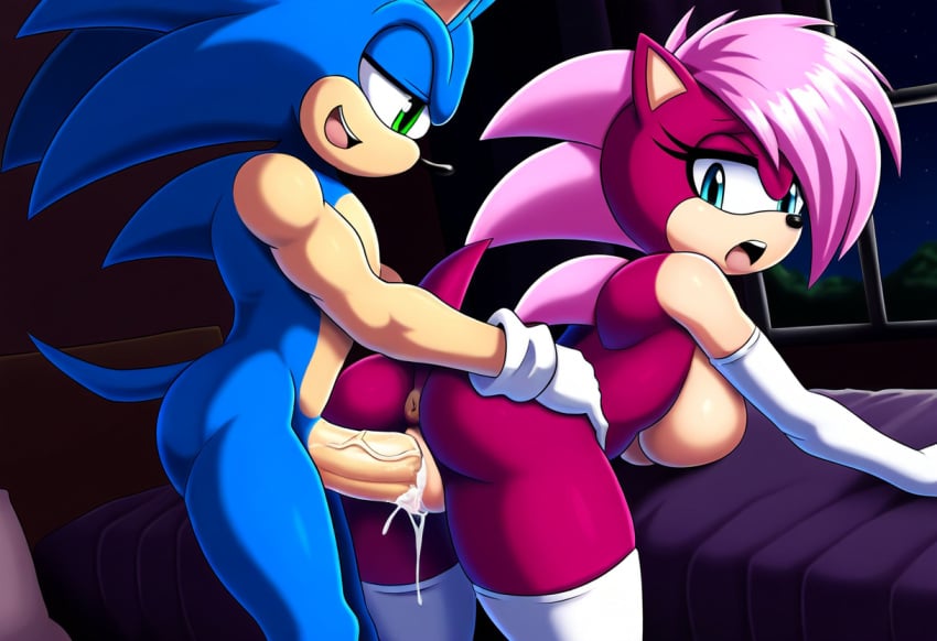 ai_generated ass bed bedroom blue_body breasts incest incest_(lore) magenta_fur male/female pink_hair sex sonia_the_hedgehog sonic_(series) sonic_the_hedgehog sonic_the_hedgehog_(series) sonic_underground sonic_x_sonia straight veiny_penis