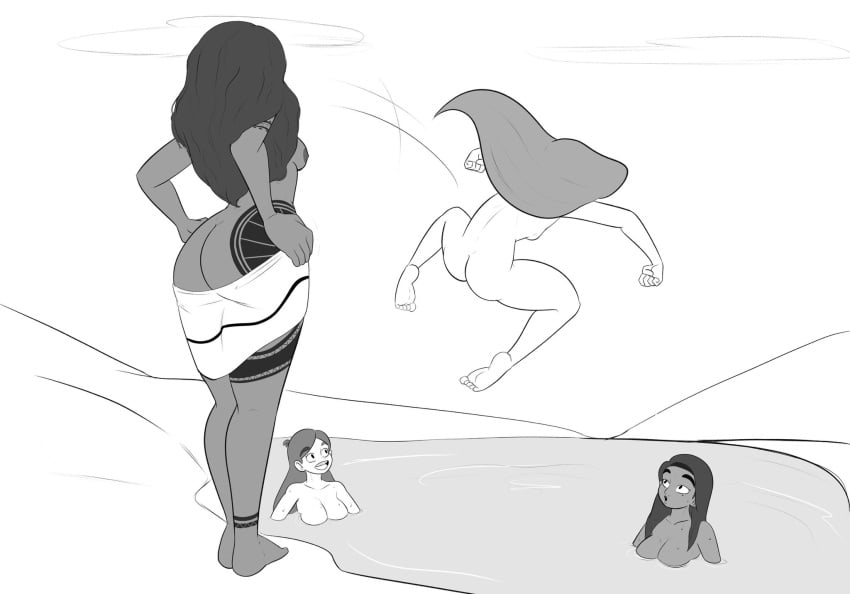 4girls ariel ass cannonball crossover disney disney_princess diving hilda_(hilda) hilda_(series) isabella_garcia-shapiro klassyarts_(artist) moana moana_waialiki naked naked_female nude nude_female phineas_and_ferb swimming the_little_mermaid water