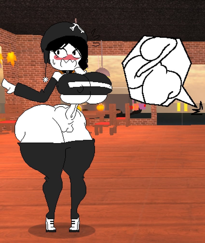 1girls 2d 2d_(artwork) 2d_artwork 3d_background big_breasts blush breasts casual_nudity female female_only full_body hat impregnation_request keelgabeytheart open_mouth pussy roblox roblox_background roblox_game robloxian shoes solo solo_female tagme thighhighs underboob work_at_a_pizza_place