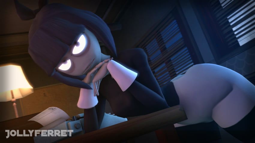 4k black_eyes black_hair bottomless creepy_susie female female_focus female_only glowing_eyes goth goth_girl gothic grey_skin jollyferret lewd looking_at_viewer photoshop pose posing sfm skinny skinny_girl source_filmmaker the_oblongs white_eyes