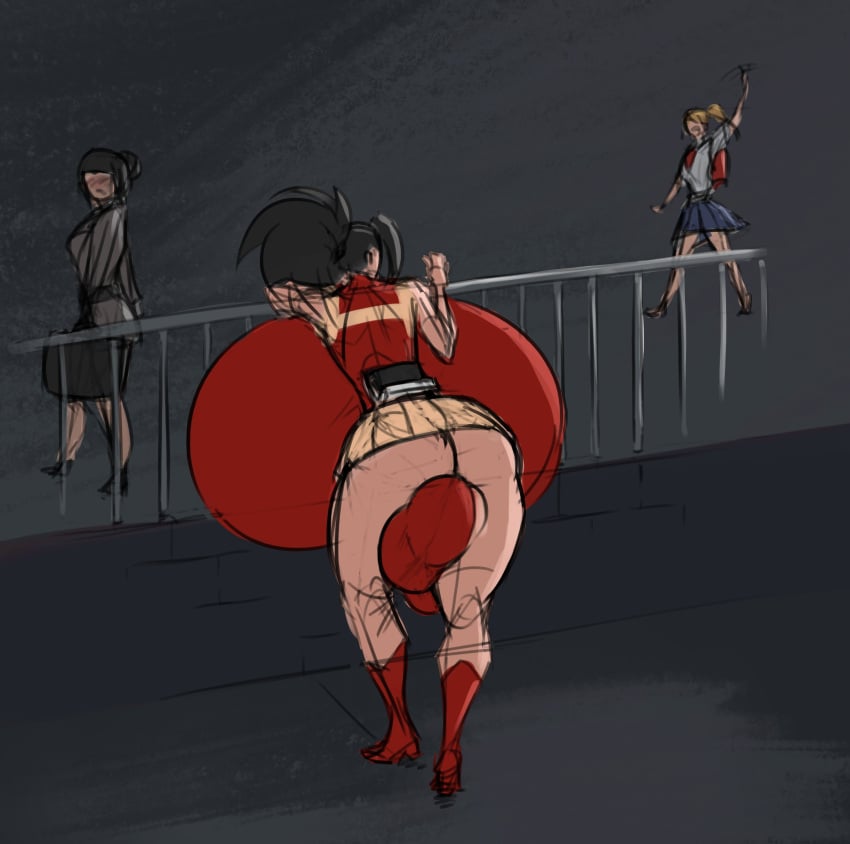 1futanari 2girls ass balls bananarama_(artist) big_ass big_balls big_breasts blush breasts female fully_clothed futa_focus futanari giant_breasts gigantic_breasts huge_balls huge_breasts hyper hyper_balls hyper_breasts massive_balls massive_breasts momo_yaoyorozu my_hero_academia revealing_clothes staring waving