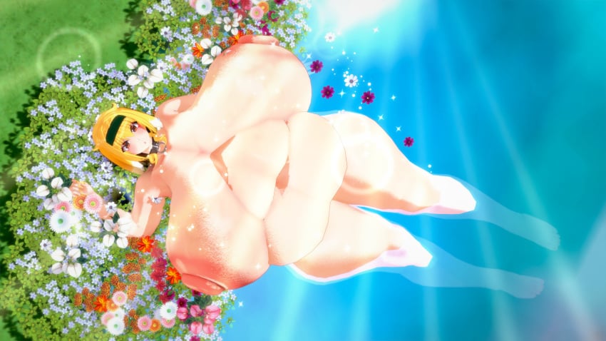 1girls 3d bbw big_belly big_breasts blonde_hair choker chubby_belly detailed_background fat_belly fat_rolls female_only flowers headband huge_belly huge_breasts hyper_breasts hyper_nipples isekai_meikyuu_de_harem_wo koikatsu large_belly large_breasts laying_down laying_on_back leaves light-skinned_female naked ngs_(artist) orange_eyes pink_nipples plump roxanne_(isekai_meikyuu_de_harem_wo) source ssbbw submerged_legs sunlight sunlight_rays venus_body water