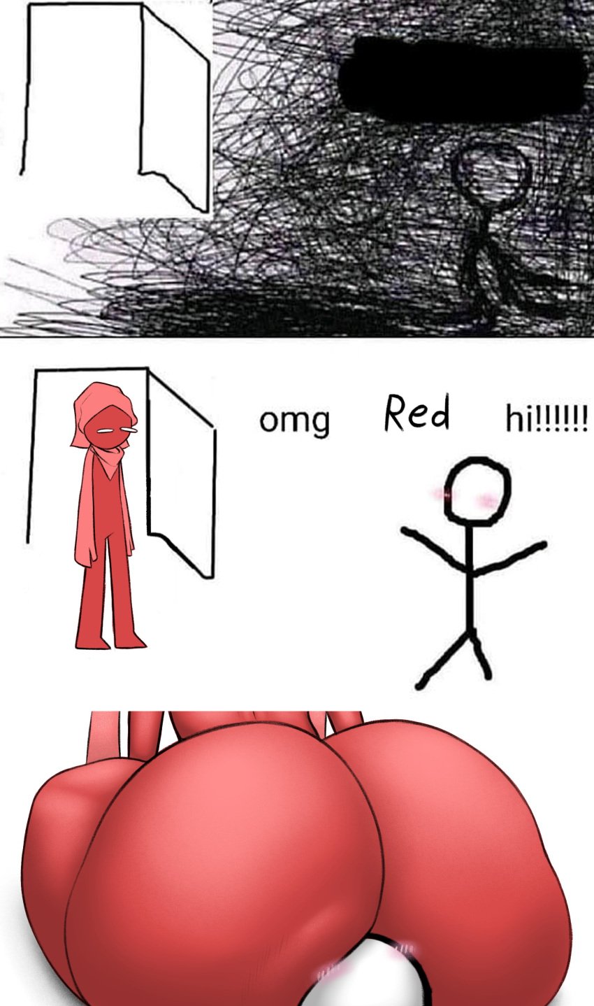 ass ass ass_focus big_ass big_butt blush bubble_ass bubble_butt comic facesitting huge_ass huge_butt male male_only meme omg_hi! red_(redviewer_55) red_body red_skin redviewer_55 stick_figure stickman tagme text thick_thighs wide_hips