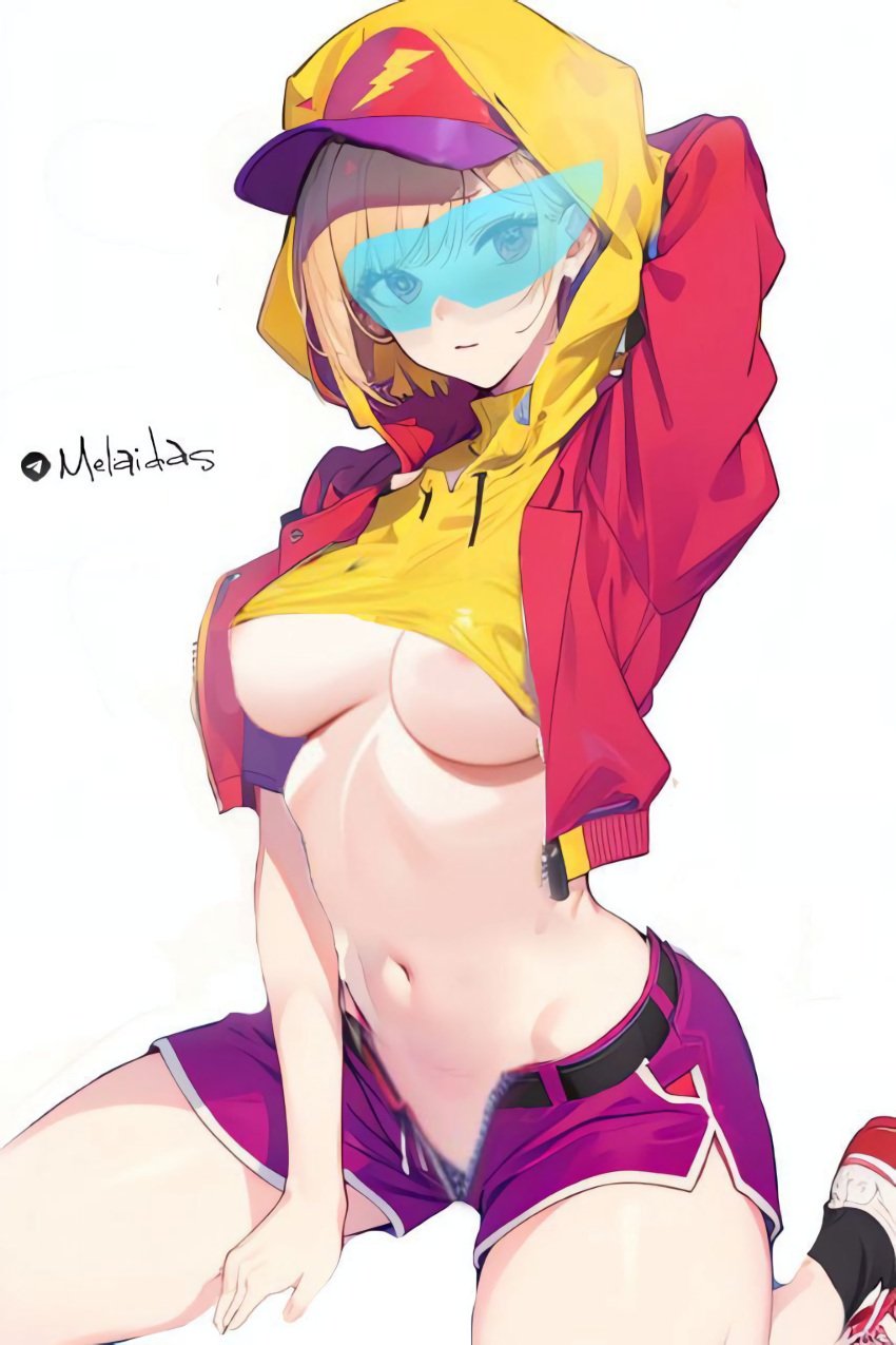 brawl_stars breasts glasses max_(brawl_stars) red_clothes streetwear_max underboob white_hair white_skin