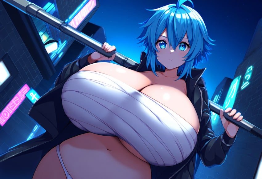 1girls ai_generated big_breasts blue_eyes blue_hair breasts breasts_bigger_than_head breasts_bigger_than_torso cleavage collarbone female female_focus female_only gigantic_breasts huge_breasts human large_breasts light-skinned_female light_skin massive_breasts pachiisan short_hair solo solo_female solo_focus top_heavy underboob voluptuous voluptuous_female