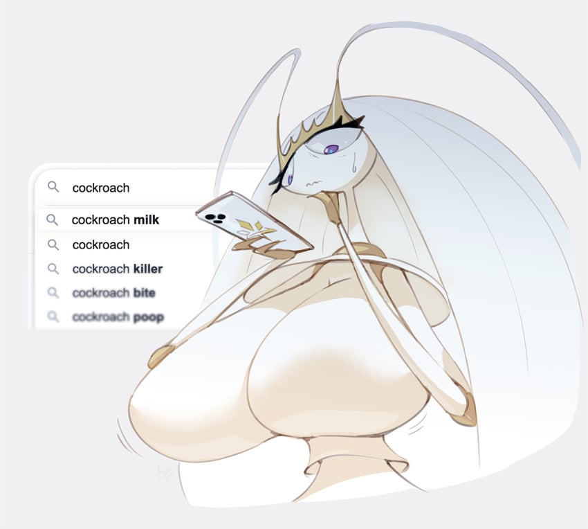 acrylictoon antennae_(anatomy) anthro arthropod big_breasts blattodea breasts cellphone cockroach curiosity digital_media_(artwork) electronics female generation_7_pokemon google huge_breasts insects internet nintendo pheromosa phone pokemon pokemon_(species) smartphone ultra_beast