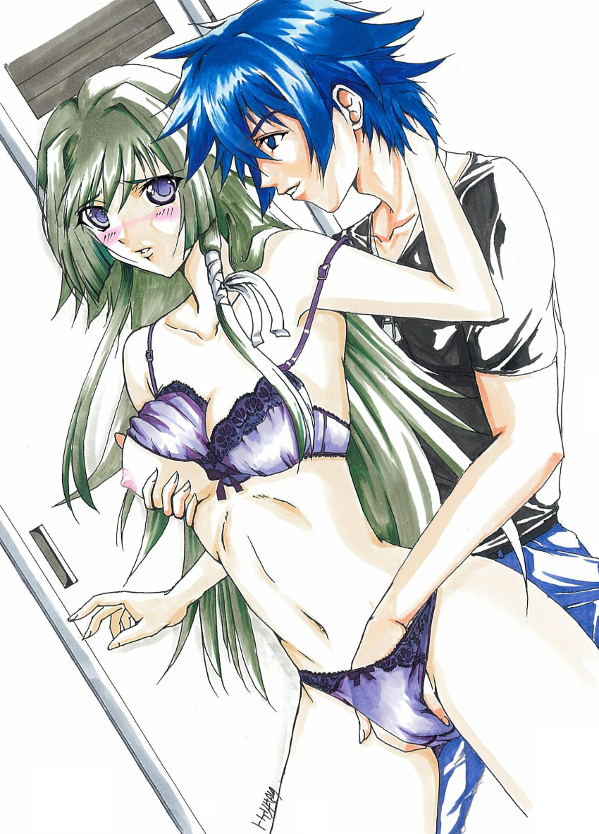 bra breast_grab fingering leon_kuze muv-luv muv-luv_alternative_-_total_eclipse panties straight takamura_yui