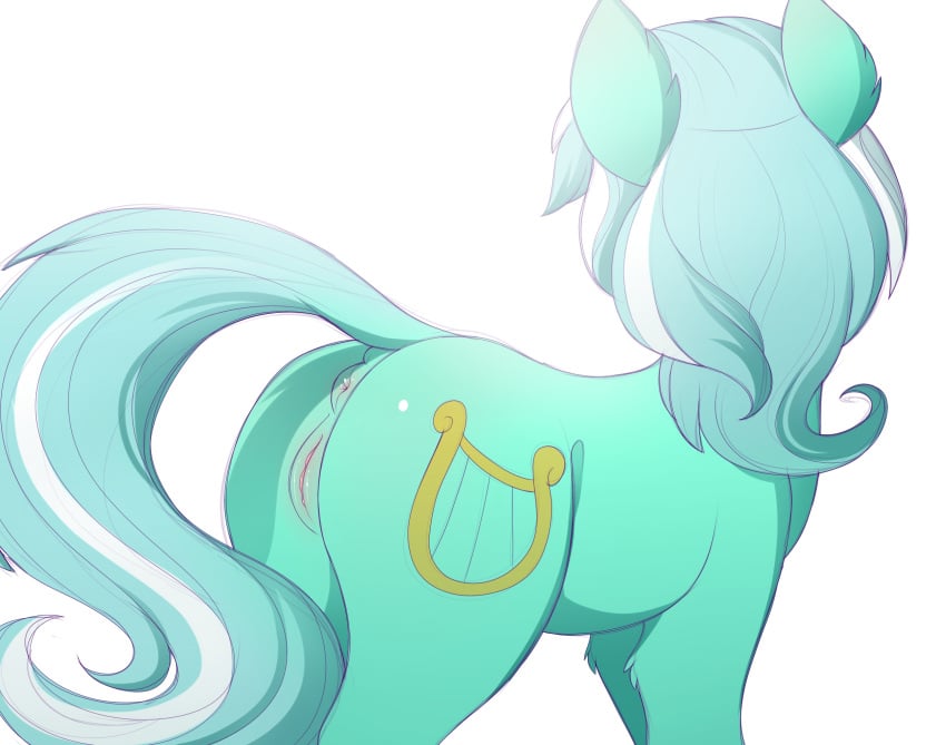 anus cutie_mark equine evehly female feral friendship_is_magic fur green_fur green_hair hair lyra_heartstrings_(mlp) mammal my_little_pony pussy simple_background solo white_background