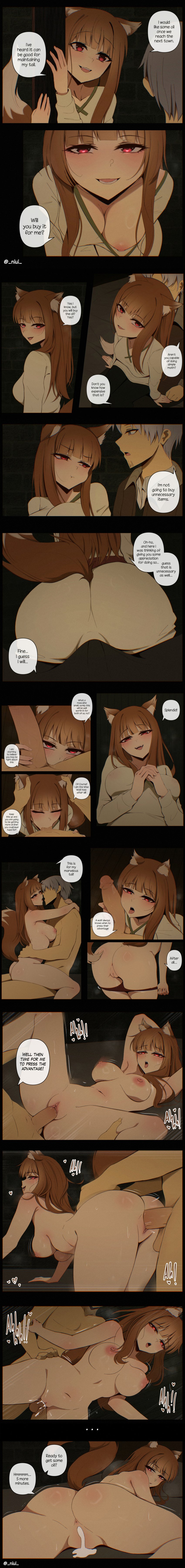 1boy 1girls 2d 2d_(artwork) absurd_res ahe_gao areolae ass bare_shoulders bed bedroom bedroom_sex big_ass big_breasts blowjob blush breasts brown_hair canon_couple clothed clothing comic comic_page comic_panel comic_strip cowgirl_position cum cum_drip cum_in_pussy cum_inside dialogue doggy_style english_text fellatio female female_penetrated fluffy_tail from_behind grey_eyes grey_hair head_grab heart-shaped_pupils hi_res holo indoors kraft_lawrence large_ass large_breasts light-skinned_female light-skinned_male light_skin long_hair male missionary_position navel nipple_bulge nipple_slip nipples nipples_visible_through_clothing niui nude nude_female nude_male on_back on_bed open_mouth oral penetration penis penis_in_pussy penis_on_face penis_out pleasure_face pout pussy red_eyes seducing sex sex_from_behind speech_bubble spice_and_wolf spread_legs text thick_thighs thighs tongue_out uncensored vaginal_penetration vaginal_sex wolf_ears wolf_girl wolf_tail